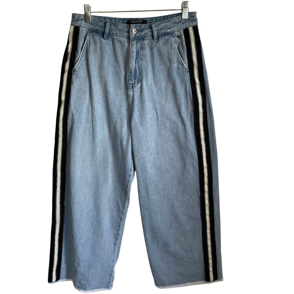 Maison Scotch Scotch & Soda Jeans Sz 29 Blue Side Stripe Crop Distressed HTF